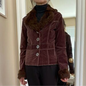 Twill Twenty Two Brown Utility Jacket with Faux Fur Trim